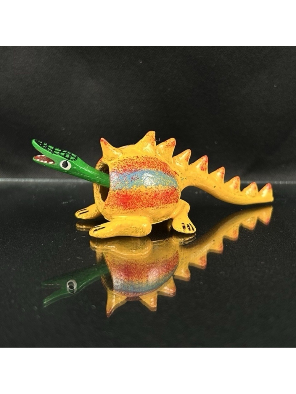 Mexican Alebrije Dragon Lizard Bobble Head Hand-Made Folk Art Yellow